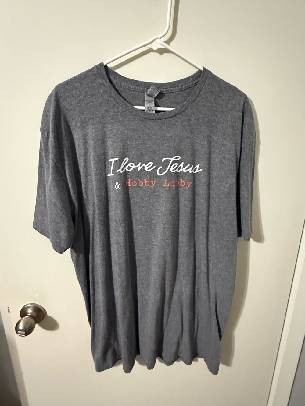 Gildan Gray 'I Love Jesus & Hobby Lobby' Short Sleeve Graphic Tee